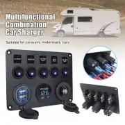 5 Gang 12V LED Switch Control Panel Marine Camper Van RV Voltmeter 2 USB Charger