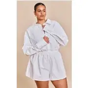 Plus White Cotton Ruched Tiered Skort Shirt Playsuit, White
