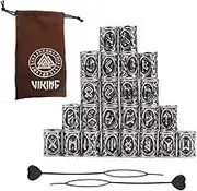 24Pcs Norse Vikings Runes Hair and Beard Beads for Bracelets, Pendant Necklace DIY - Antique Silver Viking Braiding Beads Kit With 2Pcs Pull Hair Pin