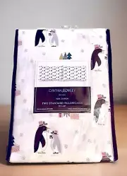 Holiday Christmas Penguin Pillowcases Cynthia Rowley 100% Cotton