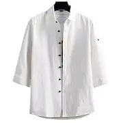 Men's Shirt Linen Shirt Casual Shirt Button Up Shirt Cotton Shirt Plain Vacation Hawaiian White Navy Blue Army Green Dark Gray 3/4 Length Sleeve Lapel Summer S
