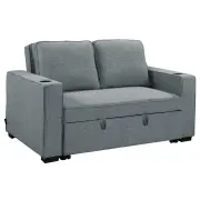 Sarantino Hoffman Linen Sofa Bed With Cushions & Cup Holders Dark Grey