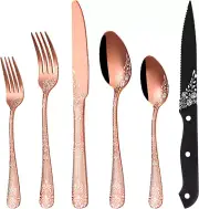 48-Piece Rose Gold Silverware Set with Steak Knives Flatware for 8 Stainless