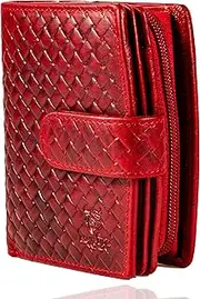[Matador] 3622 Women's Genuine Leather Wallet RFID Protection Wallet Many Card Slots, Braided Embossing, red, Vintage Antique