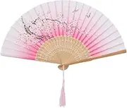 Hand Held Fans, Chinease Japanese Folding Hand Fan Flowers Pattern with Tassel for Wedding Party Dance Props Decoration (Length: 21cm)