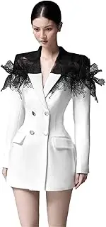[Zadaos] Women's Casual Blazers Notched Collar Long Sleeve Patchwork Double Breasted Suit Jackets