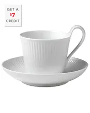 Royal Copenhagen White Fluted High Handle Cup & Saucer with $7 Credit