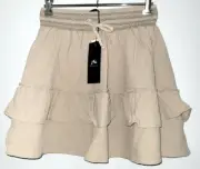 RUSTY Feather grey(soft brown) Adrift tiered frilled skirt Sz 12 NWTS