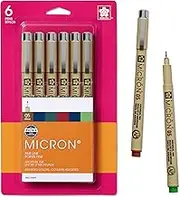 SAKURA Pigma Micron Fineliner Pens - Archival Black and Colored Ink Pens - Pens for Writing, Drawing, or Journaling - Black and Assorted Colored Ink - 05 Point Size - 6 Pack