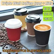 Disposable Coffee Cups Bulk Takeaway Paper Triple Wall Take Away With Lids AU