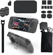 Protective Crystal Case + Button Silicone Pad + Storage Bag + Tempered Film Gamepad 19Pcs All-in-one Kit for Steam Deck