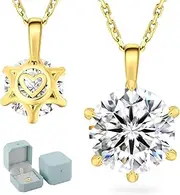 [KRKCLIFE] Moissanite Necklace, 14K Gold Necklace For Women, 0.5CT-4.0 CT Diamond Pendant, Round-Cut Lab Grown Diamond With Adjustable 18+2 Inches, S925 D Color VVS1, for Girls Wife