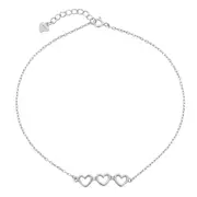 Sterling Silver Open Heart White Cubic Zirconia Anklet