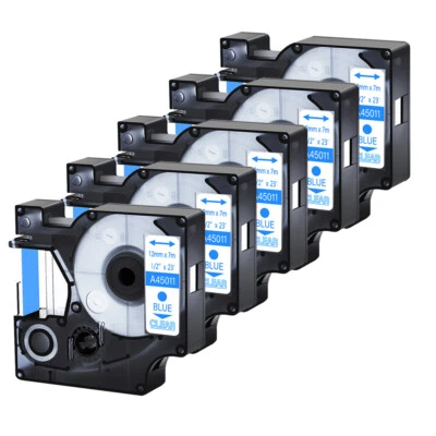5 PK 45011 Blue on Clear Label Tape for Dymo D1 45011 LabelManager High Quality