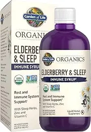 Garden of Life Elderberry Zinc Immune Support for Adults and Kids 12 and Older with Vitamin C - mykind Organics Elderberry & Sleep Immune Syrup Liquid with Sleep Herbs, No Added Sugars, 6.59 fl oz