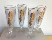 New Vintage Set 4 LIBBEY GOLD LEAF FROSTED PILSNER GLASSES 8 ½” Golden Foliage