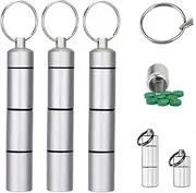 3PCS Portable Pill Case Keychain, 3 Compartment Aluminum Alloy BPA Free Waterproof Sealed Pill Boxes and Stackable Organizer Daily Pill Container for Outdoor Travel Camping