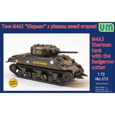 UNIMODELS UM 373 Plastic scale model kit 1:72 M4A3 Sherman tank hedgerow cutter