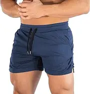 [Aosufei] Men's 3" Quick Dry Square Shorts Lightweight Drawstring Beach Shorts Solid Stretchy Athletic Shorts