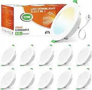 ALUSSO LIGHTING 12W LED Downlight 1050lm, 90-100mm Cutout, Dimmable 3CCT 3000K Warm White 4000K Natural White 5700K Cool White Tri-Color, Flat Round Recessed Spot Light 230V IP44 Waterproof 10Pack