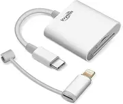 SD Card Reader for iPhone iPad, Vrythn Digital Trail Camera SD Card Viewer with Dual Slot for MicroSD/SD, USB C& Lightning Dual-Connector Memory Card Adapter for Photography, Plug and Play