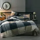 King Size Checkered Duvet Cover Set - 3 Piece Grey Geometric Cotton Bedding Set
