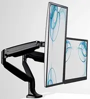 Mount-It! Dual Monitor Arm Mount | Desk Stand | Two Articulating Gas Spring Height Adjustable Arms | Fits 2 x 24 27 29 30 32 Inch VESA 75 100 Compatible Screens | C-Clamp and Grommet Bases (Black)