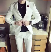 在飛比找樂天市場購物網優惠-FINDSENSE品牌 韓國男 西裝外套穿搭 兩件式套裝 成