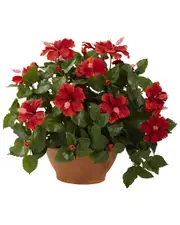 Nearly Natural Hibiscus with Clay Planter