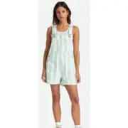 Brixton Women Costa Short Overall Size S Shortfalls NEW Seafoam Striped Sunfaded