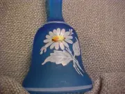 Vintage Frosted Blue With Daisies Hand Painted Westmoreland Glass Bell