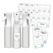3 x Eco Mist Continuous Fine Mist PET Spray Bottles 300mL + Labels - Material perfect for Beauty Applications, Cleaning Products, Plant Misting and more