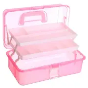 12" Three-Layer Art Storage Box, Multifunctional Tool Case with Handle, Pink
