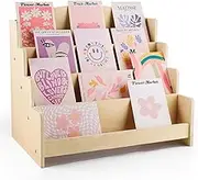 Kesiya 4-Tier Wooden Display Stand, Card Organizer Rack, Retail Counter Holder for Postcards and Photos（15.7 x 14.4 x 14.2 inches） (Burlywood)