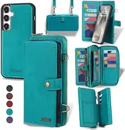 [QIXIU] for Samsung Galaxy S24 Plus Wallet Case,Multi-Function Wallet Case, Detachable 3 in 1 Magnetic Galaxy S24 Plus Case Wallet,Flip Strap Zipper Card Holder Phone Case with Shoulder Straps(Blue)