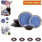 12-Piece Classic Blue Unbreakable Melamine Dinnerware Set – Perfect for Outdo...
