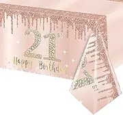 21st Birthday Table Cloth Rose Gold,137 * 274cm Rose Gold 21st Birthday Party Table Decoration Plastic Waterproof Rectangular Table Cover for Women,Her Birthday Gifts Party Table Decoration
