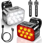 BUCKLOS Bike Lights Front and Back for Night Riding, 10 LED Ultra Bright 8+9 Modes USB Rechargeable Bicycle Headlight and Taillight, IPX6 Waterproof 1100mAh Bike Light Set, 35 Hrs Long Battery Life