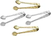 Vaguelly 4pcs Mini Stainless Steel Tongs Embossed Design Tongs for Coffee Tea Parties Kitchen Tools for Serving Ice Cubes Appetizers