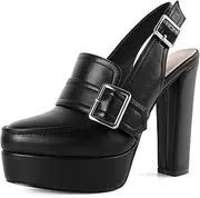 [Younton] Women's High Heel Loafers Platform Loafers Round Toe Loafers Chunky Heel Pumps Stylish Comfortable 4.8 Inch Slingback Heels
