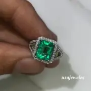 2.58CT Emerald Cut Real Emerald 14K White Gold Finish Wedding Jewelry Ring Gift