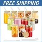 Stylish 12PC Drinking Glasses with Bamboo Lids and Straws – Perfect for Parties