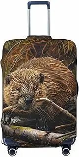 [CADREWY] beaver working Print Travel Suitcase Cover Luggage Protector with Elastic Anti Scratch for Carry On, Black, Large
