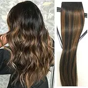 Clip in Hair Extensions Human Hair 22 inch Black with Light Brown highlights Dip Dyed Ombre Balayage 120g Full Head Straight Soft Extension Clips on