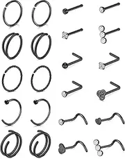 [QWALIT] Nose Rings Nose Studs Nose Rings Studs 20g 18g Nose Rings for Women Nose Piercing Jewelry Surgical Steel Nose Rings Hoops L Shaped Nose Stud 20 Gauge 18 Gauge Silver Rose Gold