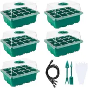 5 Pack Seed Starter Tray with Grow Light Humidity Domes, 60 Cell Trays Germin...