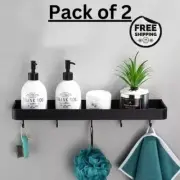 Wall Mounted Bathroom Shelf No Drill Storage Rack with Hook(Pack of 2)