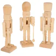 3 Pcs Nutcracker Figures Unfinished Toys Kids Puppets Decoration Child