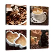 MODERN COFFEE CANVAS WALL ART LARGE 16" x 16" SIZE - 4 PIECES PLASTIC WRAPPED