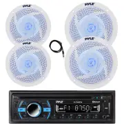Pyle Marine Bluetooth CD Radio, 2x 8" + 2x 6.5" Blue LED White Speakers, Antenna